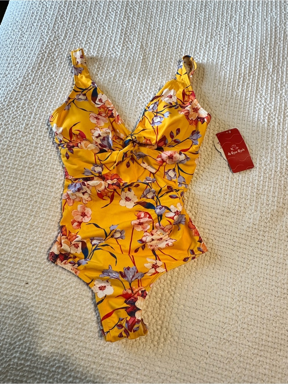 Yellow Floral One-Piece Cheeky Swimsuit with Front Knot Design UPF 50 quick dry